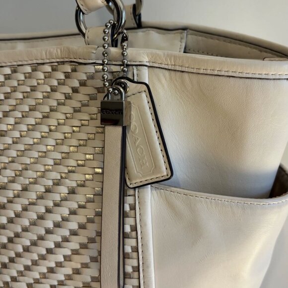 Coach Park Woven Leather Zip Top Tote - Picture 2 of 5